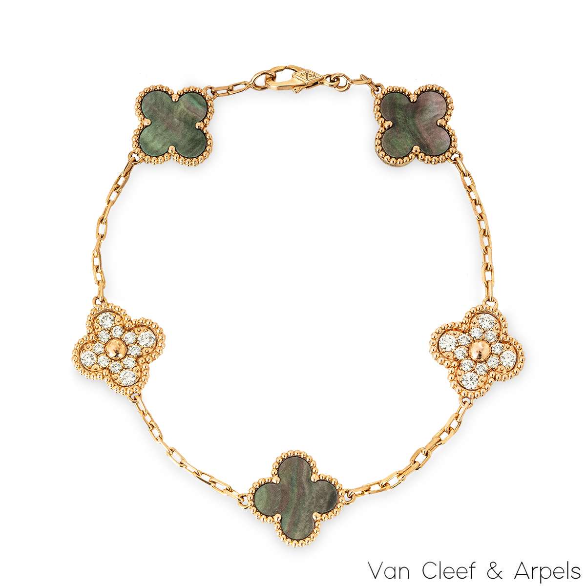 Van Cleef & Arpels Rose Gold Diamond & Mother of Pearl Vintage Alhambra Bracelet VCARP2R100